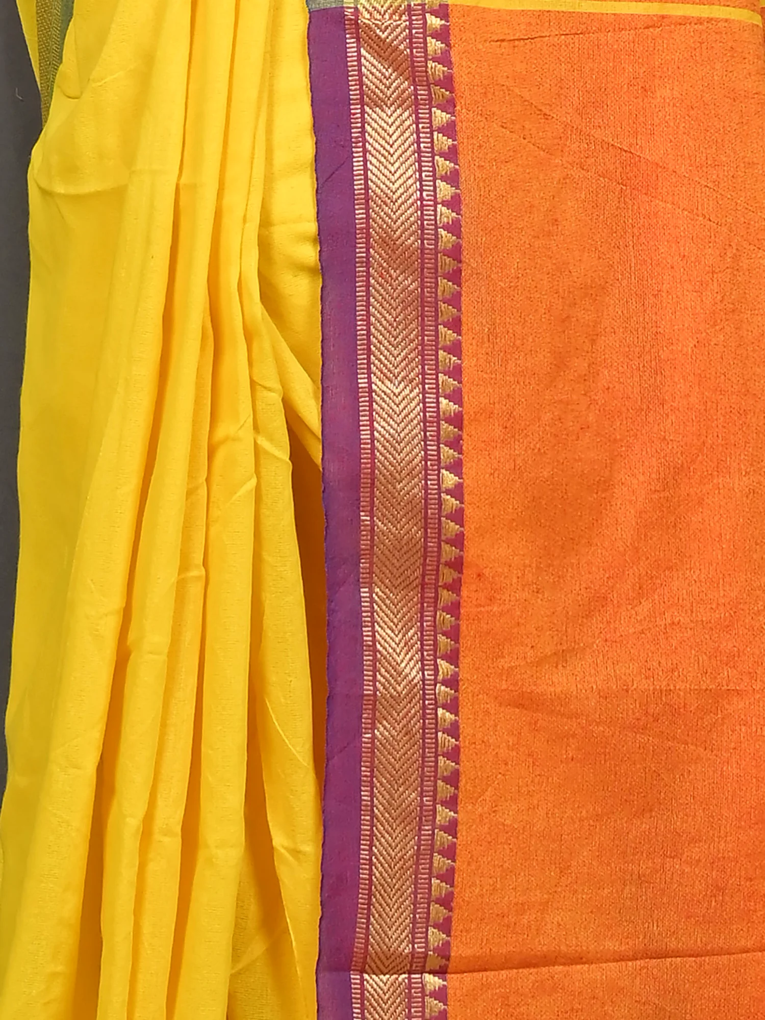 Yellow Pure Cotton Nopra Handloom Saree (2268)